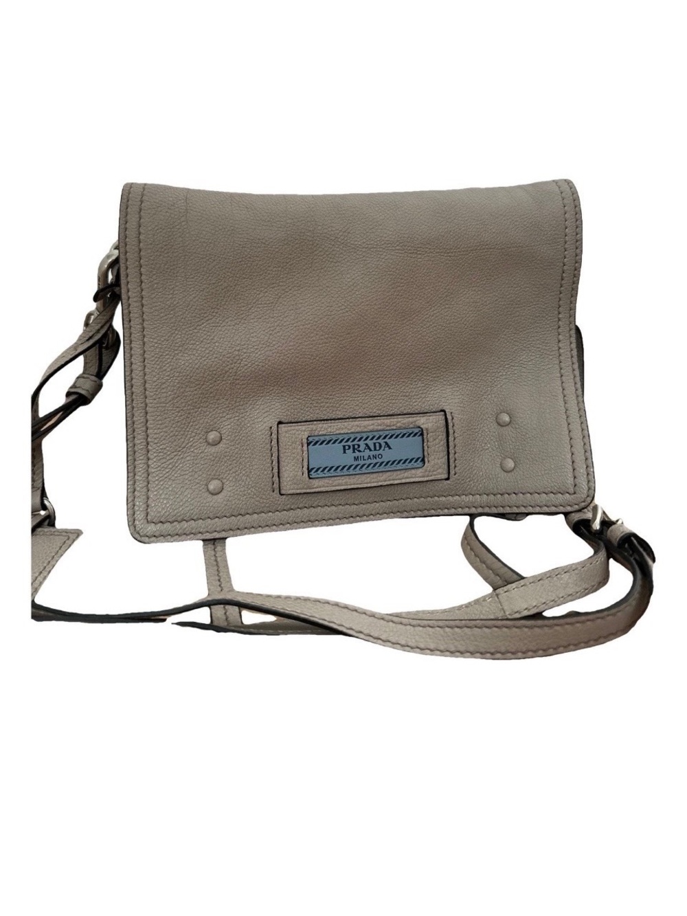 PRADA⭐️ etiquette bag! Taupe Leather Messenger Crossbody Bag